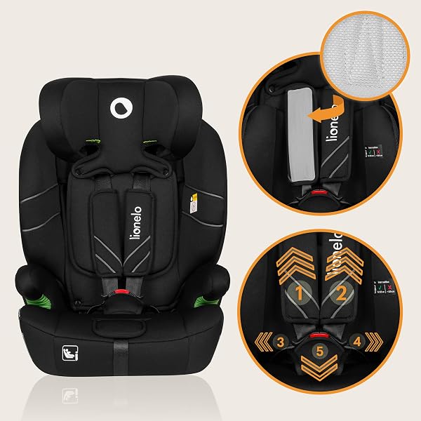 Lionelo Levi Adjustable Car Seat for 9-36kg Transforms with Your Child from Infant to 12 Years, Multi-Level Headrest & Insert Options, Enhanced Side Protection, Easy Install & Wash (ONE, Carbon) - 3