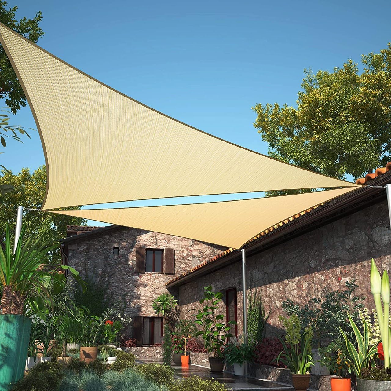 ShadeMart 20' x 20' x 20' Beige Triangle Sun Shade Sail Canopy SMTAPT20, Summer UV Block & Water Permeable, Heavy Duty, Easy Install & Durable for Patio Garden Backyard (We Make Custom Size)