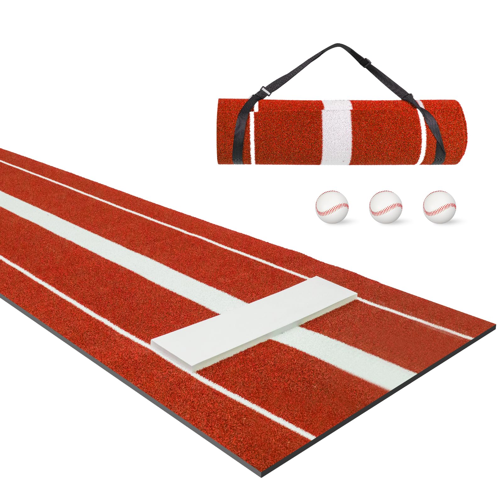 Softball Pitching Mat,10' x 3' Softball Pitching Mound with Pitching Rubber Plate,for Pitchers Indoor Outdoor Pitching Practice,3 Balls Included