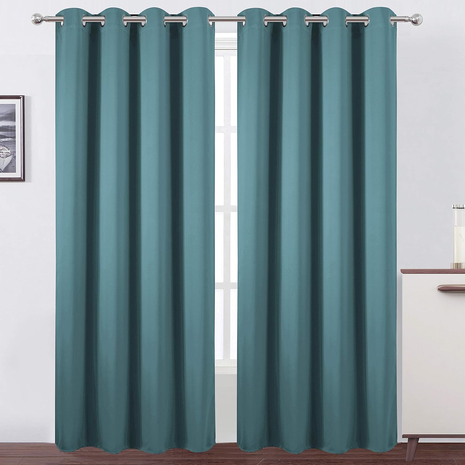 LEMOMO Sea Teal Thermal Blackout Curtains/52 x 95 Inch/Set of 2 Panels Room Darkening Curtains