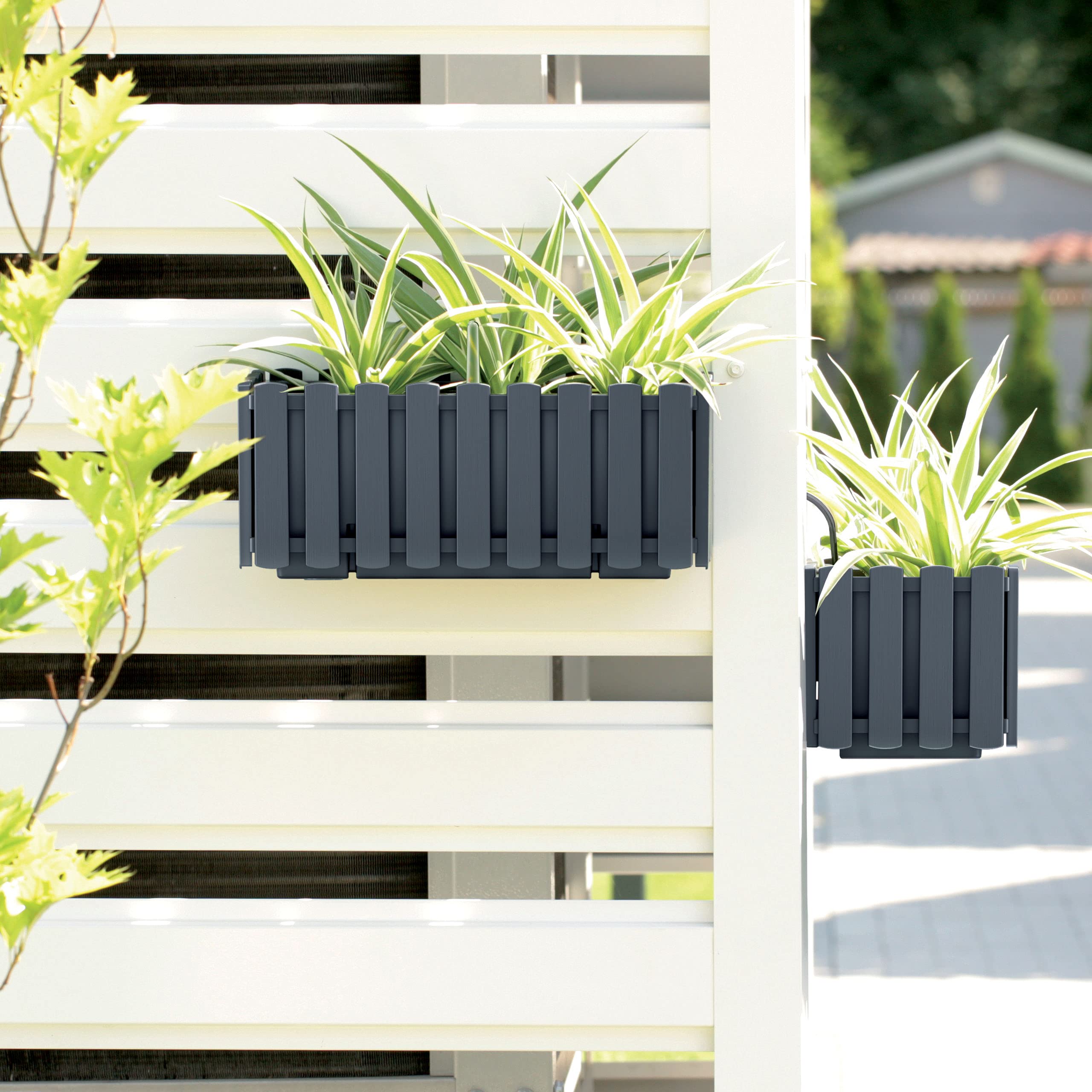 PAFEN 4X Blumenkasten Blumentopf mit Halterungen – 38 x 18 x 16,2 cm - Pflanztopf Bewässerungssystem Balkonkasten Pflanzkästen, Anthrazit