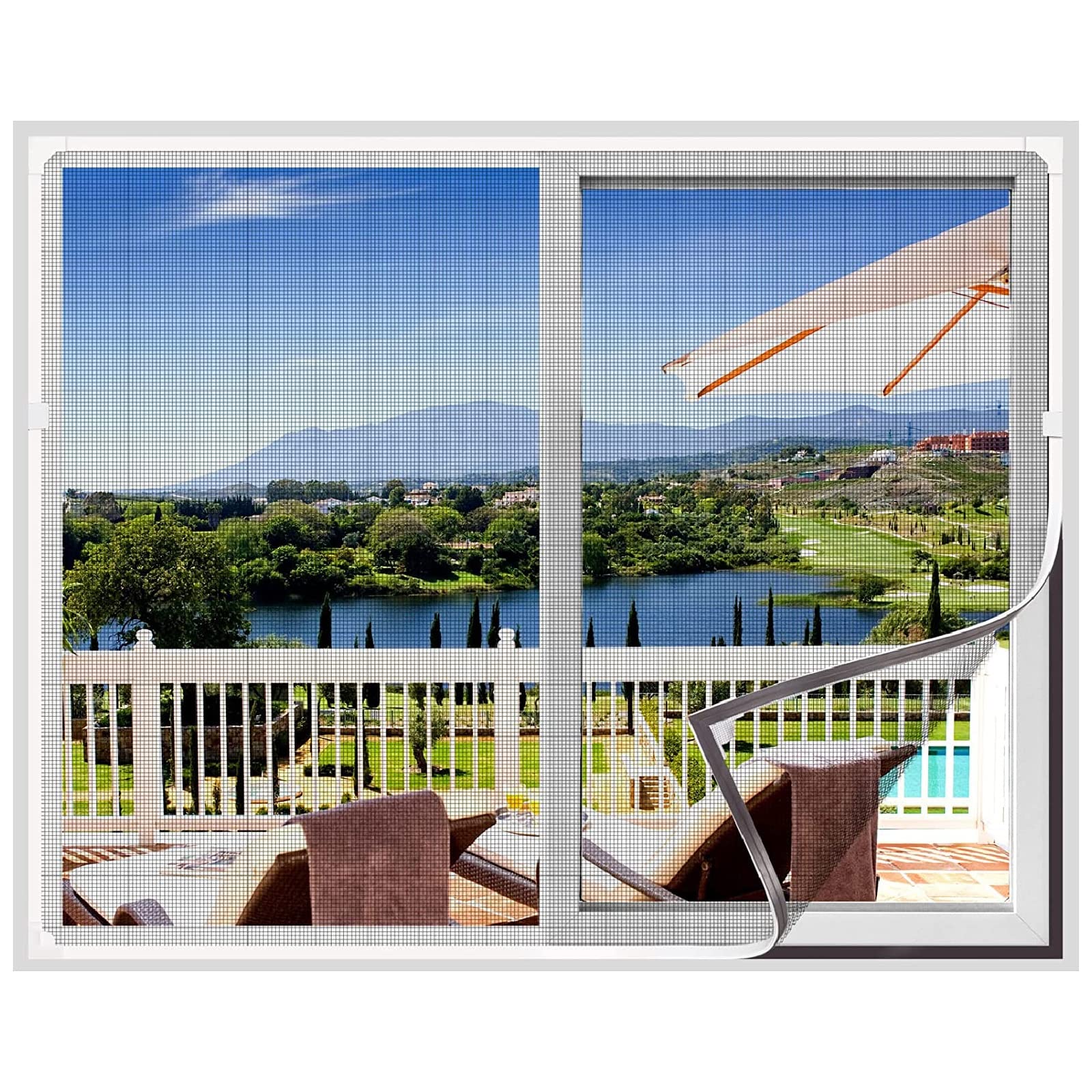 STRMAX Adjustiable Magnetic Window Screen, Window Door Screen Mesh Curtain, White Frame Easy DIY Installation ，50 Sizes (Color : Grey mesh, Size : 65x100cm)