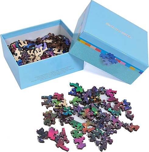 Miniatura 5 de HARTMAZE Rompecabezas de madera un cielo estrellado brillante de 199 piezas verdaderamente únicas, forma cuadrada, la mejor opción para adultos y