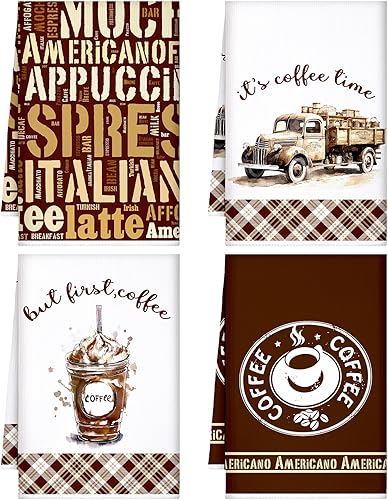 Ferraycle 4 paños de cocina para café, cocina, toallas de mano absorbentes de 24 x 16 pulgadas, para amantes de la cafetería, trapos decorativos