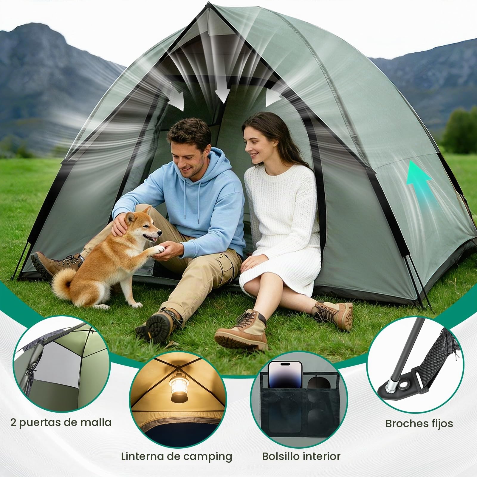Tienda de campaña para 1-3 Personas, Ultraligera, Tienda de Doble Capa Impermeable y Resistente al Viento con tamaño de Embalaje pequeño para Acampar, jardín, Senderismo, Trekking y familias