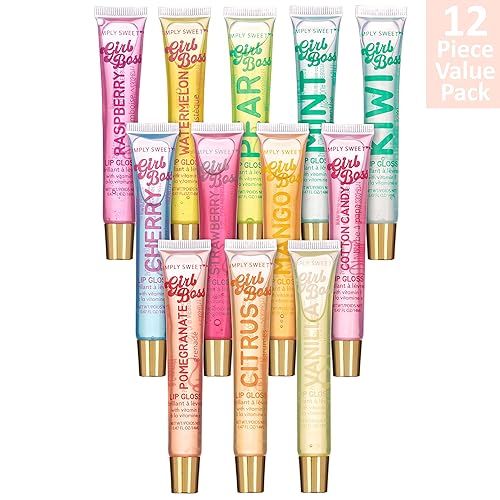 Miniatura 2 de EXPRESSIONS Paquete de 12 brillos de labios transparentes, aceites con vitamina E y aceites esenciales, tubos transparentes con sabor, aceite