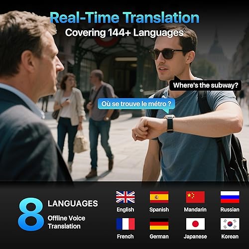 Miniatura 4 de Reloj traductor AI, reloj Chatgpt, dispositivo de traductor de idioma, monitor de frecuencia cardíaca y sueño, pantalla AMOLED, aleación de titanio