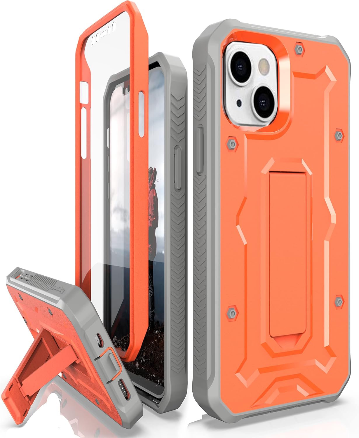 CaseBorne ArmadilloTek V Compatible with iPhone 14 / iPhone 13 Case - [Up to 21 Feet Drop Proof] - Military Grade Full Body Heavy Duty with Built-in Screen Protector and Kickstand - Orange