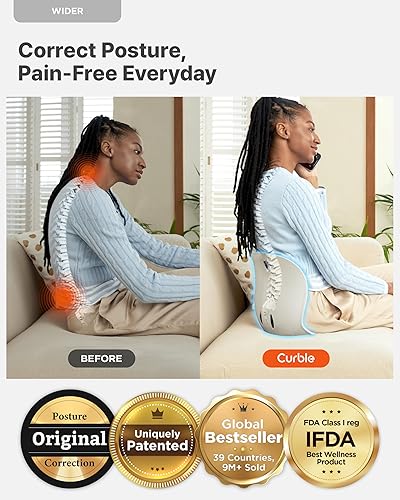 Miniatura 3 de curble Paquete de 2 unidades más amplias (ancho estándar) soporte ergonómico para silla de espalda baja, corrector de postura de apoyo lumbar,