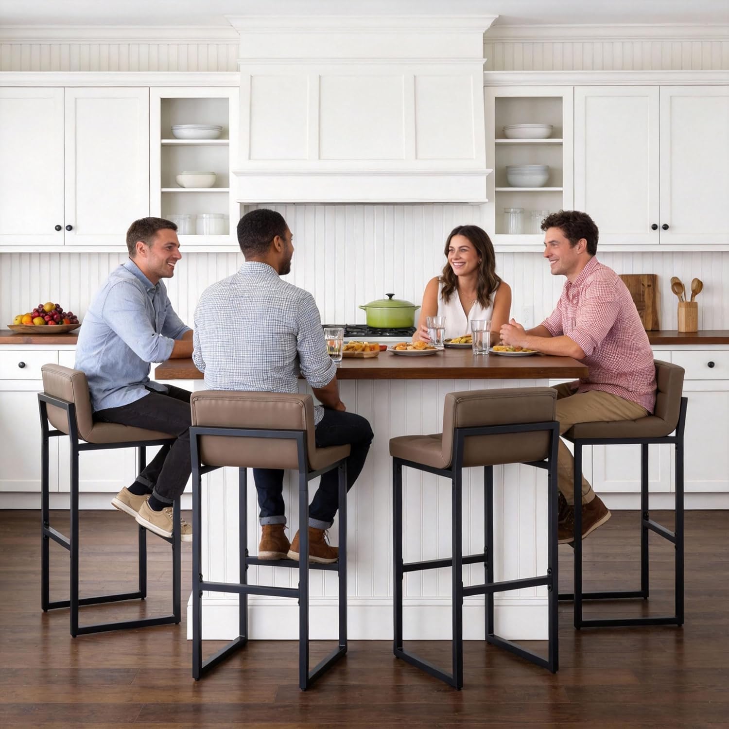 FIRAVOE Bar Height Stools Set of 4, Upholstered Barstools with Back and Thickened Metal Frame, Modern 30-inch Tall Bar Chairs for Kitchen Island, Bar, Counter (Coffee Brown, 4Pcs 30" Bar Stools)