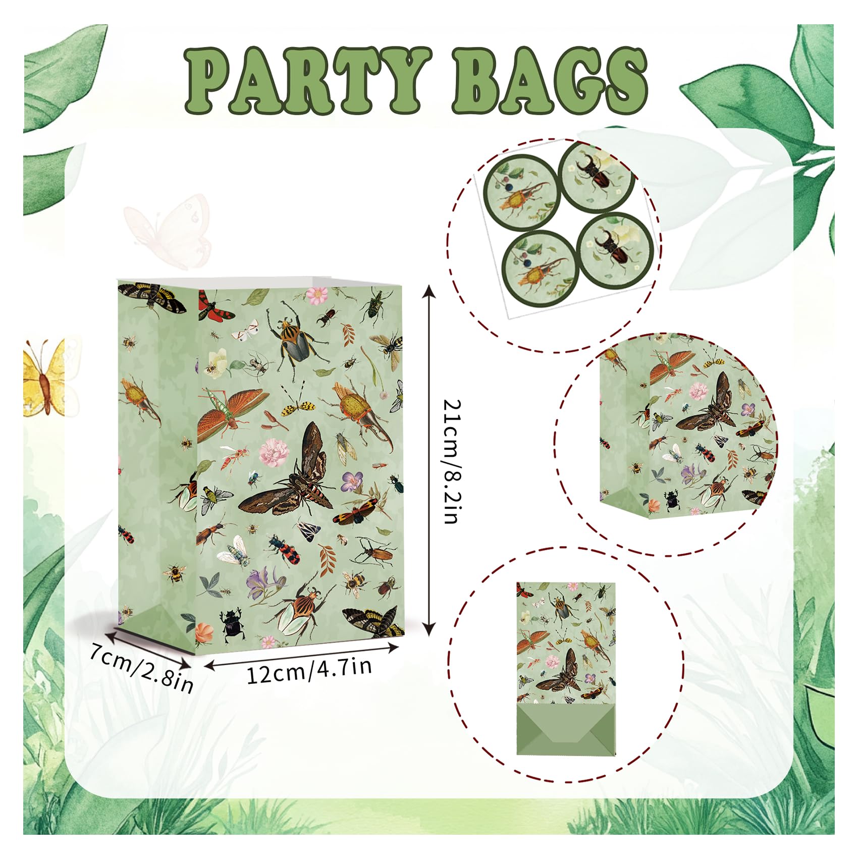 POMNUG 12 Pack Bug Party Bags Insect Gift Bags Candy Bags Goodie Bags Treat Bags for Bug Party Supplies with 12 Stickers - Image 3