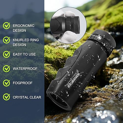 Miniatura 7 de Astromania Monocular compacto impermeable de 10 x 25 pulgadas para adultos y niños, observación de aves, teatro y conciertos, juegos de caza y