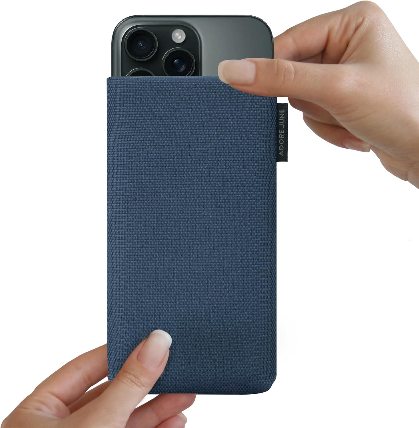 Protection Sleeve Classic Recycled Blue Compatible with iPhone 16 Pro 2024, Modern Sustainable R-PES Fabric. Manufactured in Europe
