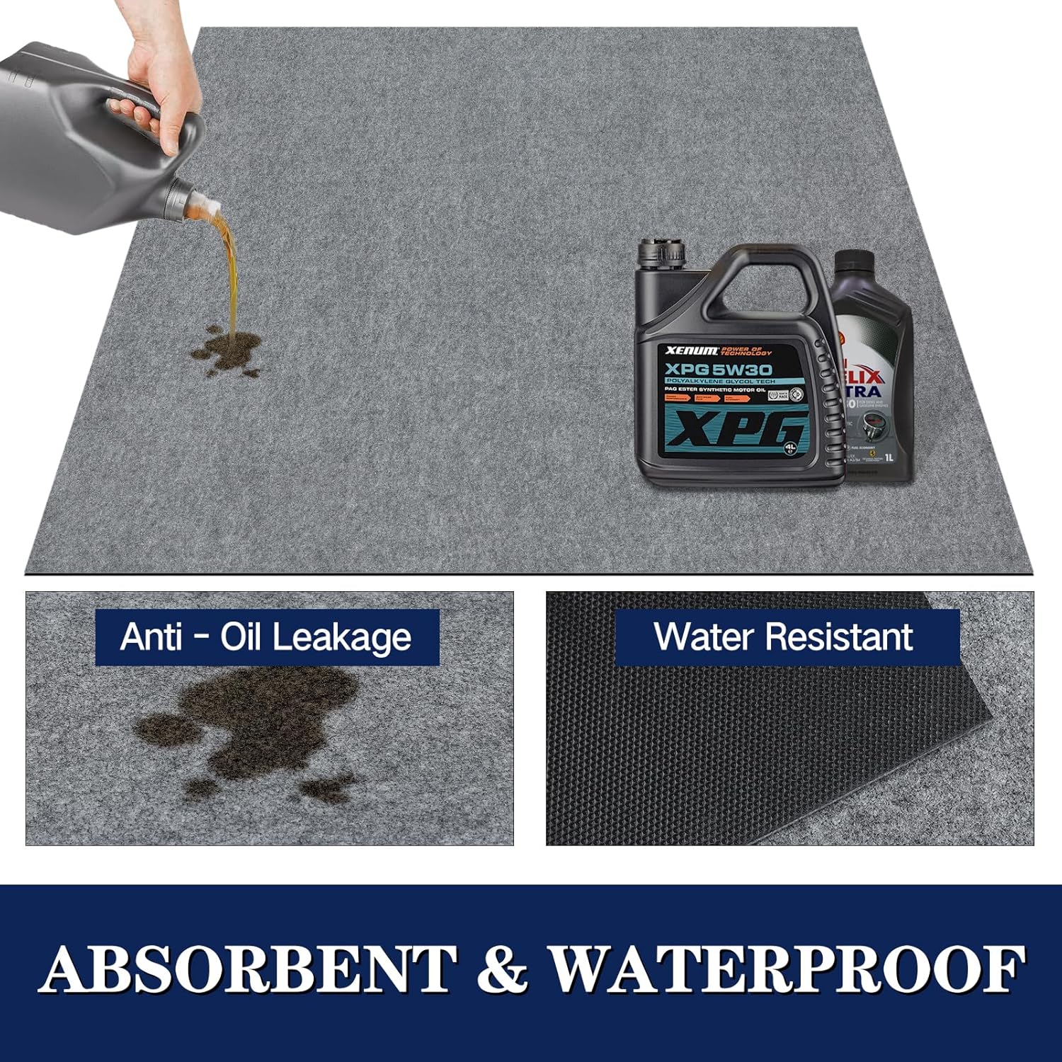 Garage Floor Mat 72 x 60 Inches, Absorbent Oil Spill Parking Mat - Floor Mat for Golf Carts, Motorcycles, Protect Garage and Shop Floor, Absorbent and Oil Leak, Non Slip, Reusable/Washable 60 x 72 Inches