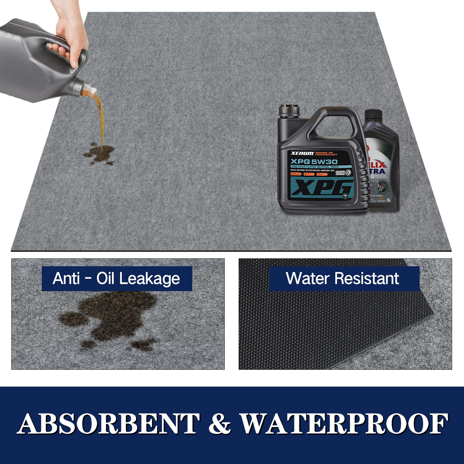 Tapete de garaje de 72 x 60 pulgadas, tapete absorbente para derrames de aceite, tapete de piso para carritos de golf, motocicletas, protege el piso del garaje y la tienda, absorbente y fugas de