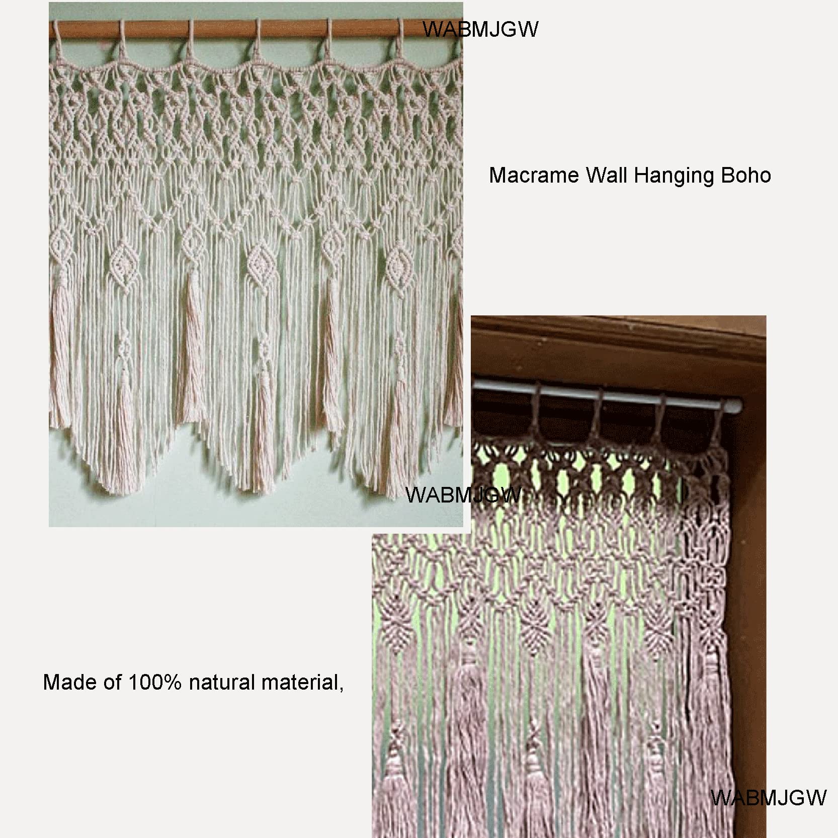 Makramee Wandbehang großer Boho-Webteppich, Art-Baumwollseil-Makramee Vorhang für Schlafzimmer, handgefertigter gewebter Wandteppich, Heimdekoration, 4 Farben,Royal blue-140 x 60 cm