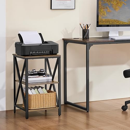 Miniatura 4 de Yaheetech Mesas auxiliares industriales, mesas auxiliares de 3 niveles con estantes de almacenamiento para sala de estar, mesas de sofá de diseño X,