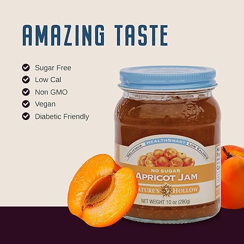 Vista 4 de Nature's Hollow Apricot Jam: Sugar Free Jam and Preserves, Low Cal, Non GMO, Keto Jam, Vegan, Gluten Free, and Diabetic Friendly - Sugar Free Jelly
