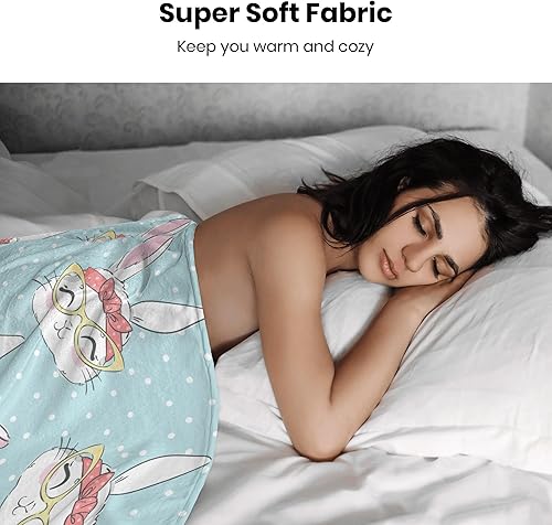 Miniatura 5 de Manta de conejo de Pascua, manta de franela de vellón de dibujos animados para sala de estar, dormitorio, sofá, manta de cama cálida y suave para