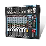 8 Channel Audio Mixer Sound Board Mixer 16 DSP Effect Audio Interfacer w/USB Drive for Computer Recording, 48V Power, XLR Microphone Jack DJ Mixer for Karaoke Studio Streaming Recording