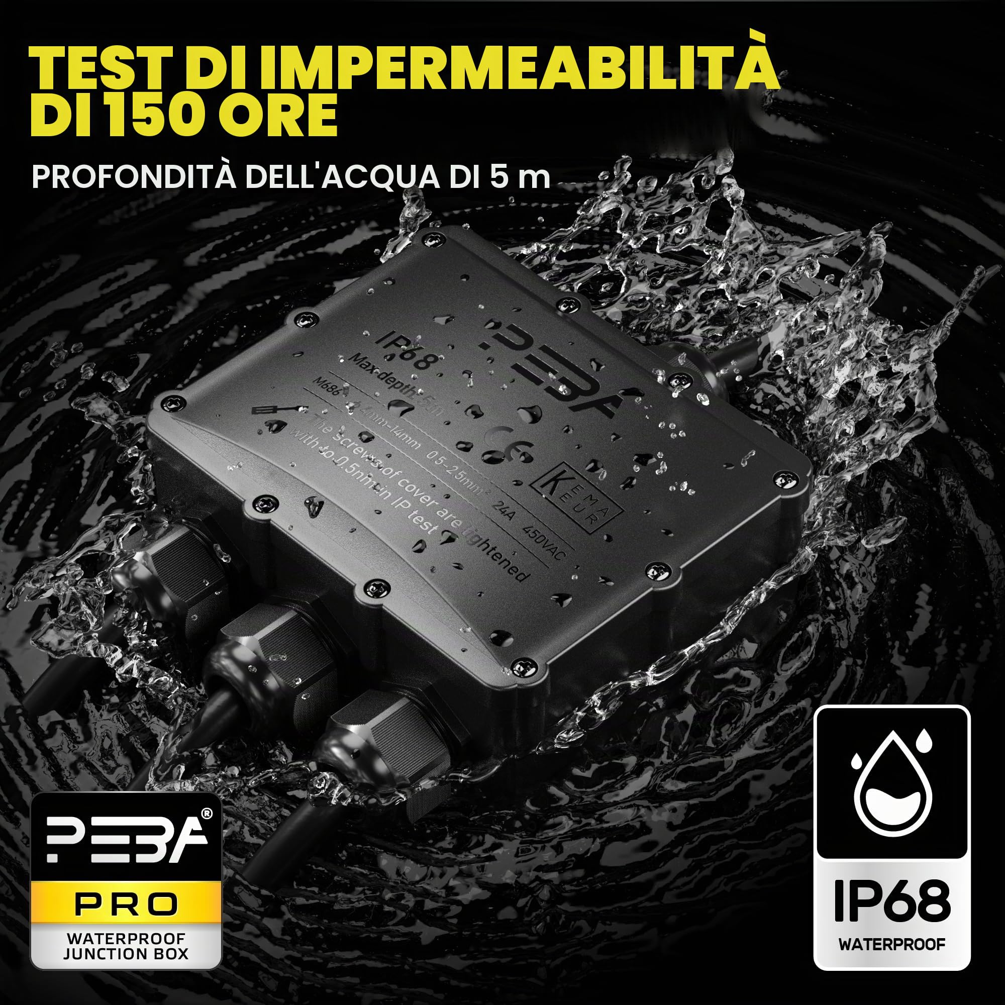 PEBA Scatola di Giunzione Impermeabile IP68, Connettori Elettrici, 4 vie Connettore Stagno Manicotto di Collegamento Cavo Sotterraneo del Area Esterna per Diametro del Cavo 4-14mm, Nero 2 pezzi