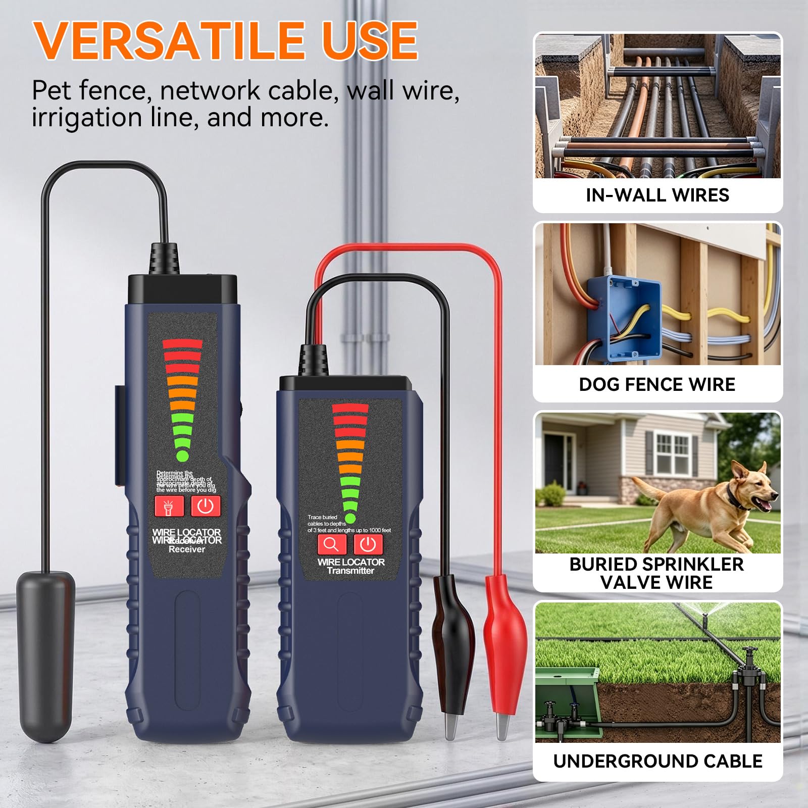 Localizzatore di cavi sotterraneo, tracciatore di cavi F04 con sonda e auricolare, tester per localizzare rotture nella recinzione del cane, controllo dell'irrigazione e cavi elettrici