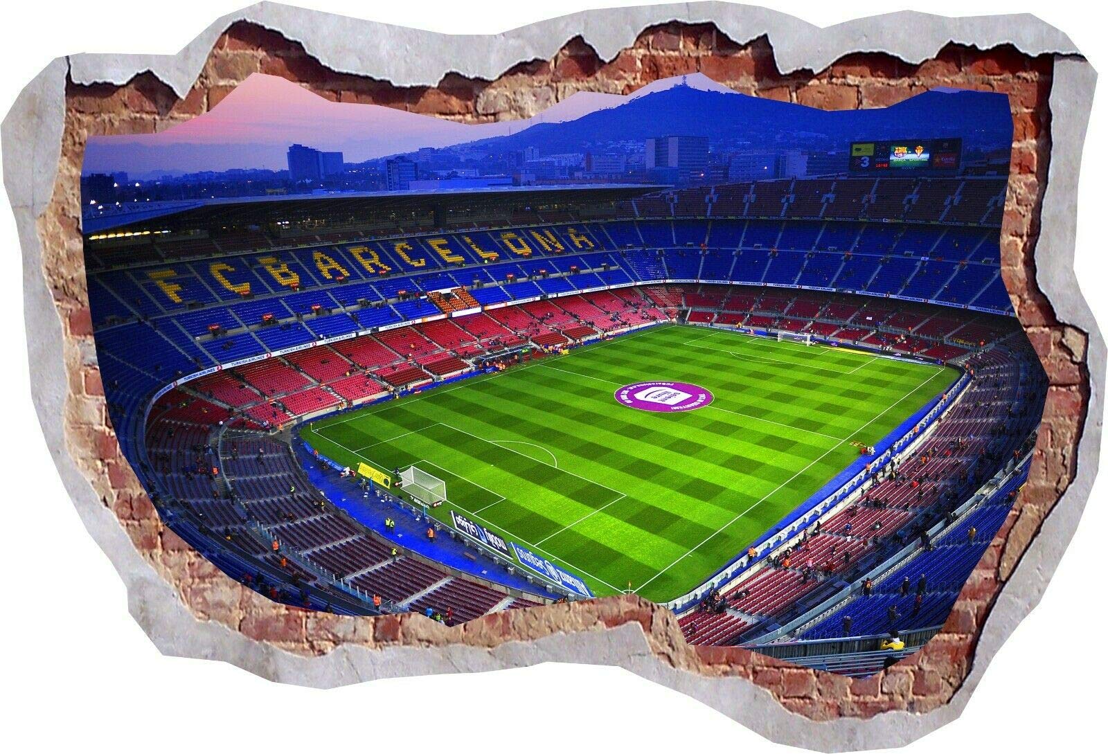 TOP PRINTS Nou Camp Barcelona Stadium Football 3D Window Smashed Wall Sticker Poster Decal Mural Bedroom Art 621 (110x70cm)