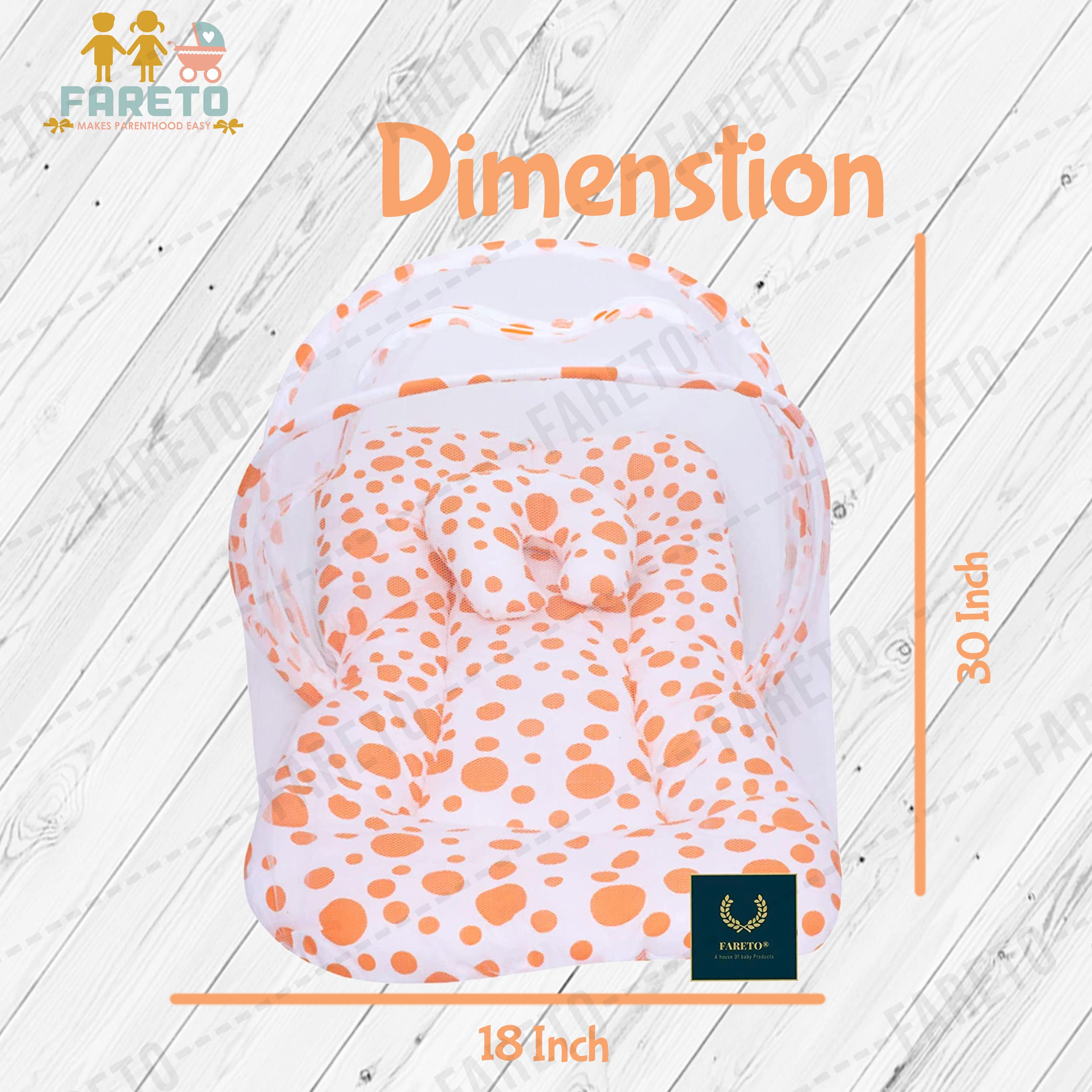 Fareto New Born Baby Mattress with Net (0-6 Months) (Orange) 4