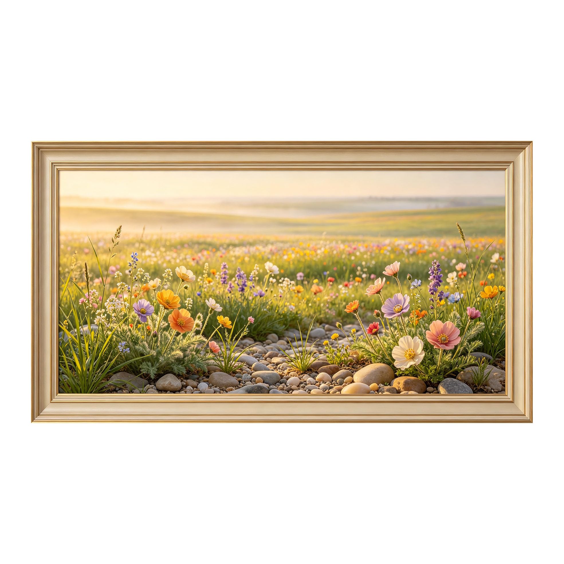 Yzpallescene 3D Framed Wall Art 50cm×100cm Floral Meadow Landscape Watercolor Panoramic Large Size SelfAdhesive Removable Wall Decor Prints Artwork for Living Room Bedroom Office