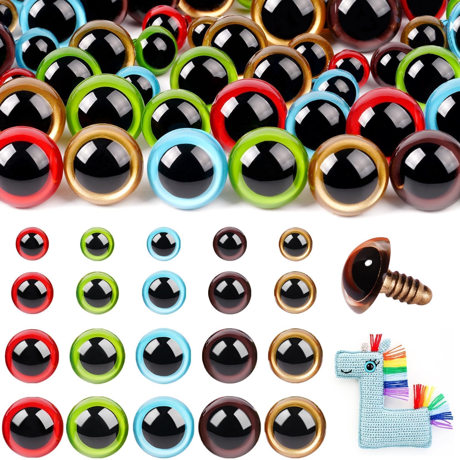160 PCS 10-18 MM Safety Eyes for Crochet Toys with Washers Safety Eyes for Amigurumi Colorful Plastic Safety Eyes for Toy Making Crochet Craft Safety Eyes for DIY Christmas Decorations