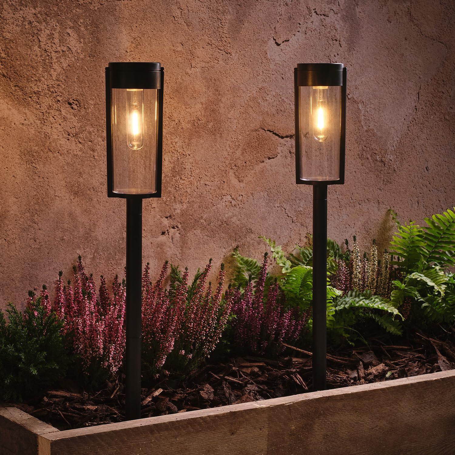 Lights4fun Black Wilton Set Of 2 Solar Stake Lights With Warm White Leds, Outdoor Garden Path Lights For Patios & Driveway Lighting