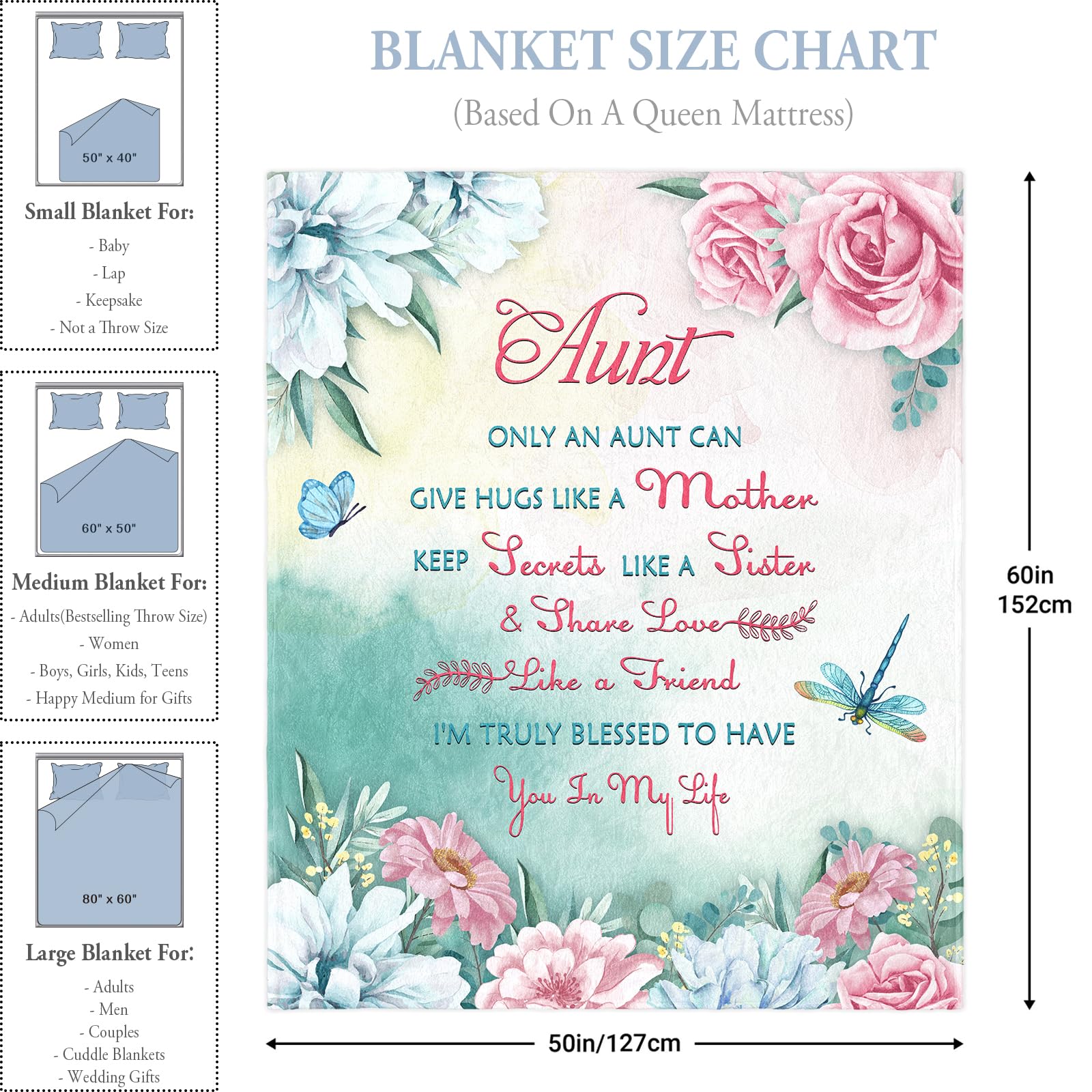 Julazy Couverture Pour Tante 152,4 X 127 Cm – Idée Cadeau D