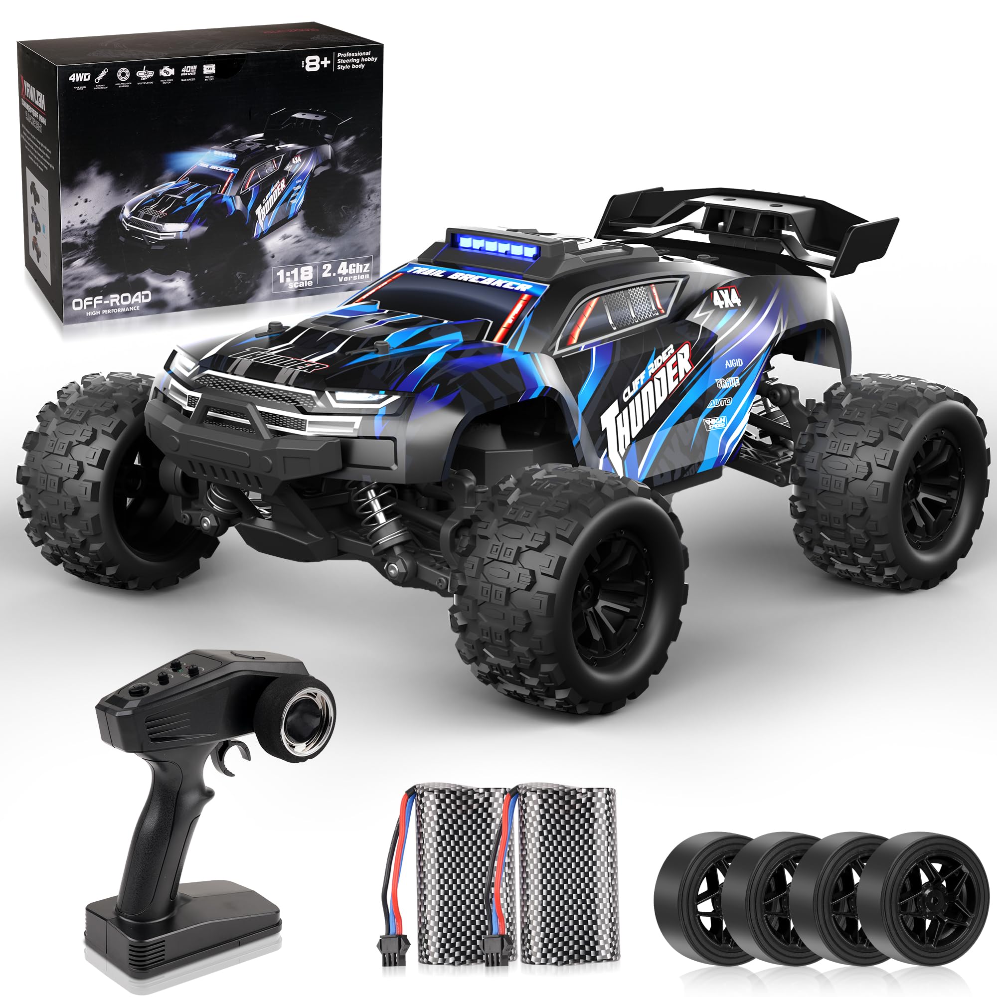 BAZADER Macchina Telecomandata Auto Telecomandate - 1:18 Macchina Radiocomandata 40 Km/H 2,4 Ghz 4 Ruote Motrici Fuoristrada Fuoristrada Hobby Con Doppia Batteria Ricaricabile
