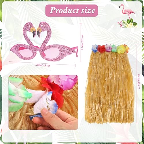 Miniatura 3 de PHOGARY Kit de disfraz de falda hula para fiesta tropical de Hawaii Luau, hula bailando con parte superior de bikini de flores, 23.6 pulgadas
