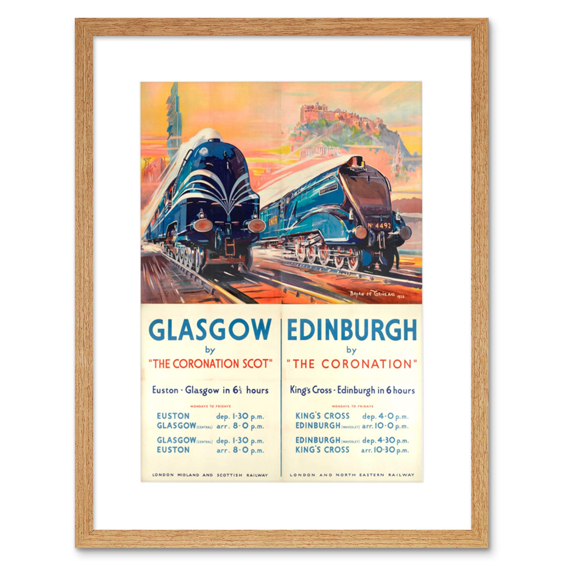 Wee Blue Coo Travel Rail Train Glasgow Edinburgh Scotland Castle Framed Wall Art Print