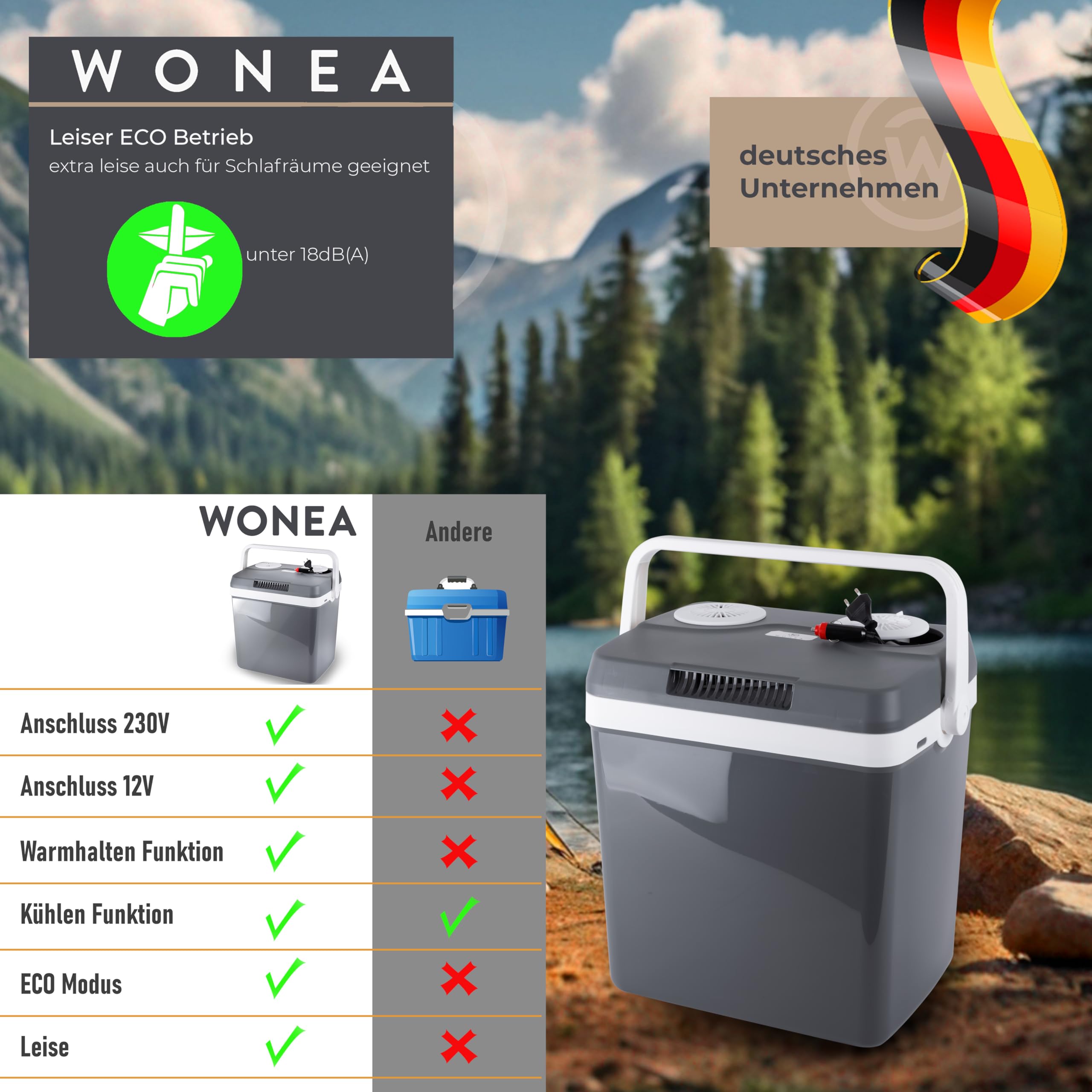 WONEA 32 Liter Thermoelektrische Kühlbox 12V 230V KÜHLEN und WÄRMEN Camping Kühlbox Auto LKW