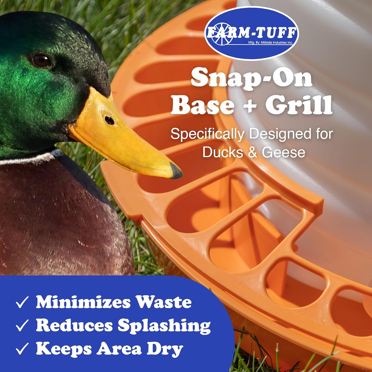 FARM-TUFF Top-Fill Duck Waterer, 7 Gallon – Durable BPA-Free Plastic Poultry Waterer with Wide Base & Splash-Reducing Design