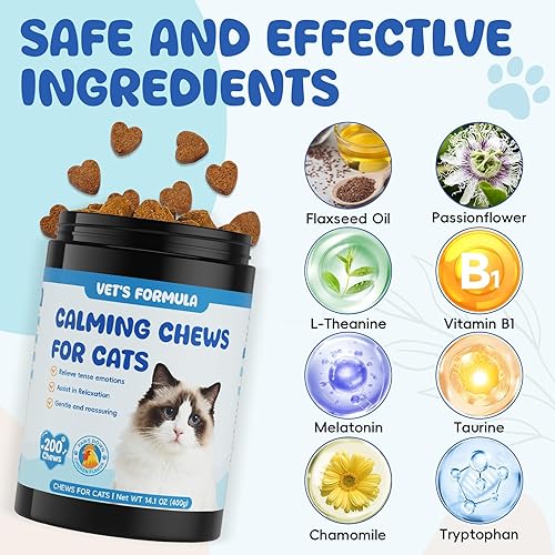 Vista 3 de Masticables calmantes para gatos – Golosinas de apoyo tranquilo con manzanilla y melatonina para gatos comodidad en momentos estresantes