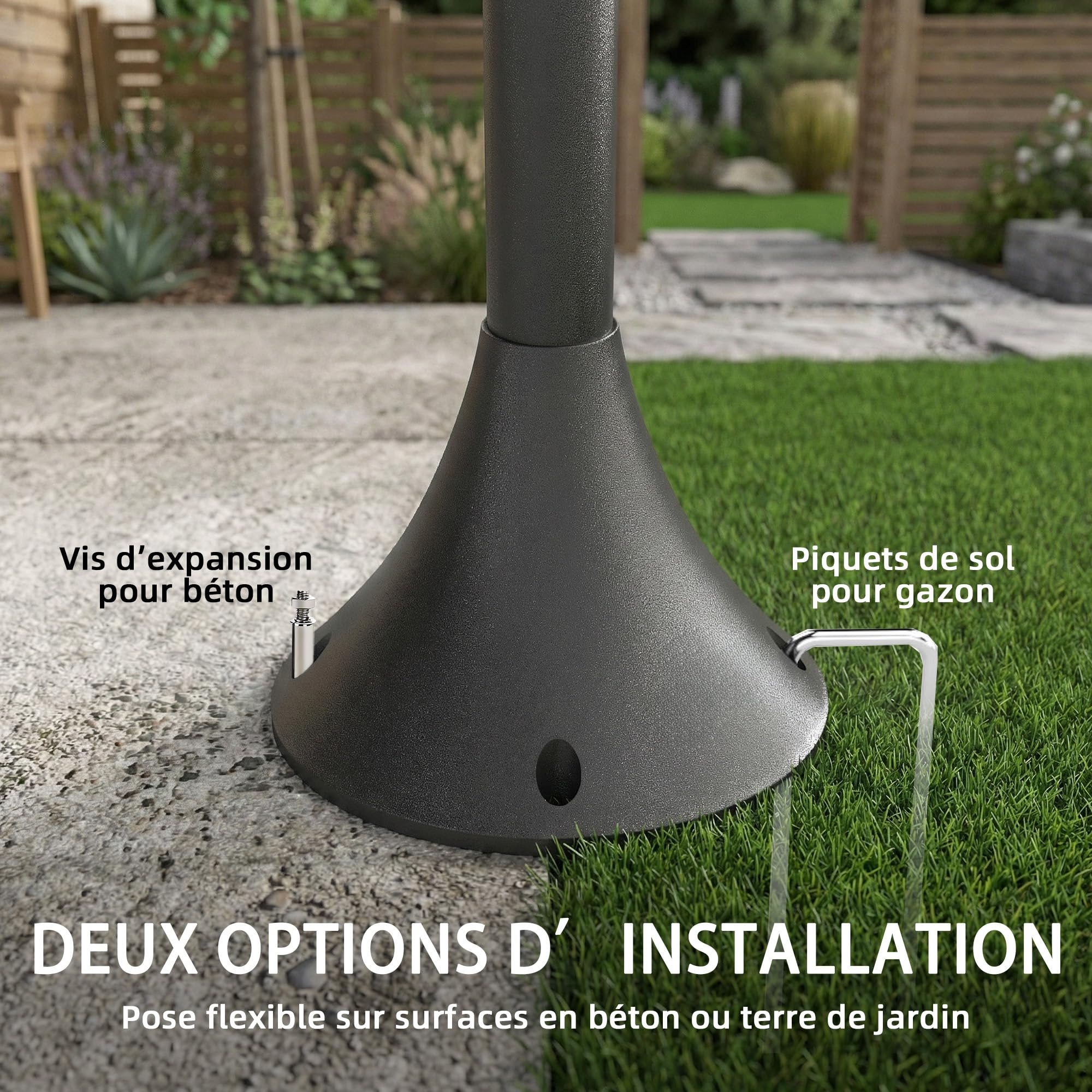 Outsunny Lampadaire extérieur sur pied à 3 têtes LED IP44 188 cm Noir
