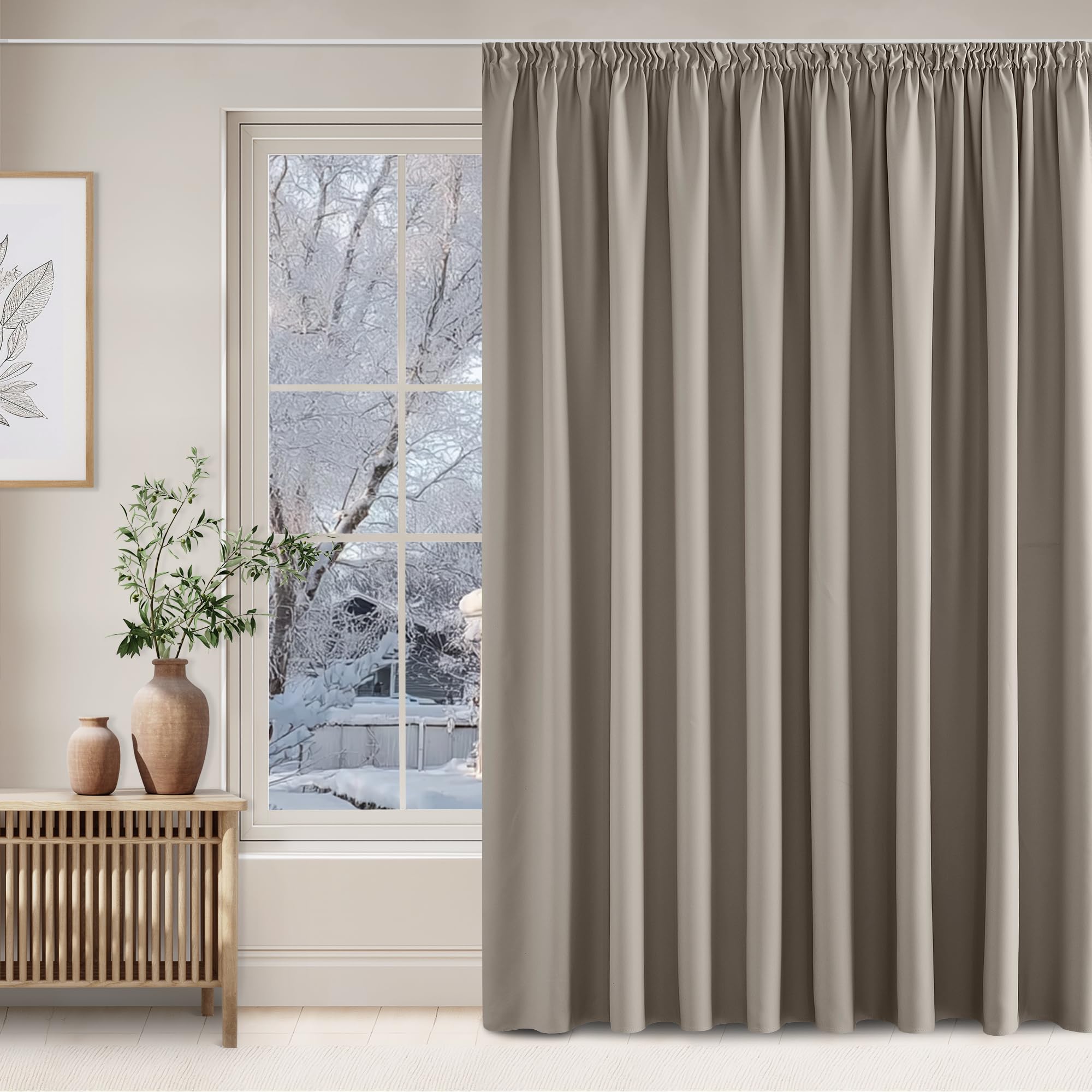 NICETOWN Thermovorhang 300 cm Breit Verdunklungsvorhänge kräuselband | 1er Set, H240 x B300 cm, Sandfarben, Raumteiler Vorhang, Gardinen Schienensystem, Geeignet für Wohnzimmer und Schlafzimmer