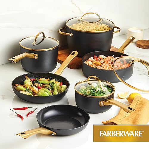 Miniatura 10 de Farberware Juego de ollas y sartenes antiadherentes de cerámica de inducción forjada con tapas y herramientas de cocina de cocina, apto