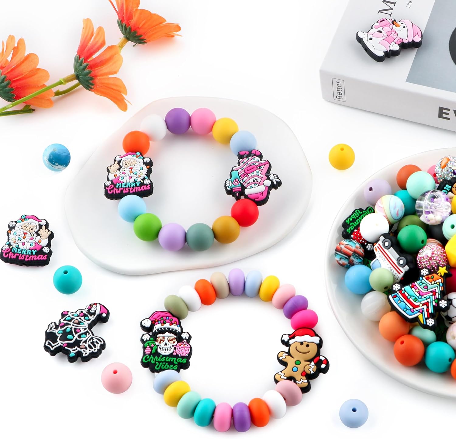 Set with 15Pcs Silicone Focal Beads for Pens, Christmas Silicone Beads for Keychain Making Bracelet Necklace Accessories - Image 4