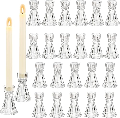 Hewory - Portavelas de cristal 24 portavelas transparentes para candelabros Hewory para candelabros, portavelas de cristal acanalado único para mesa