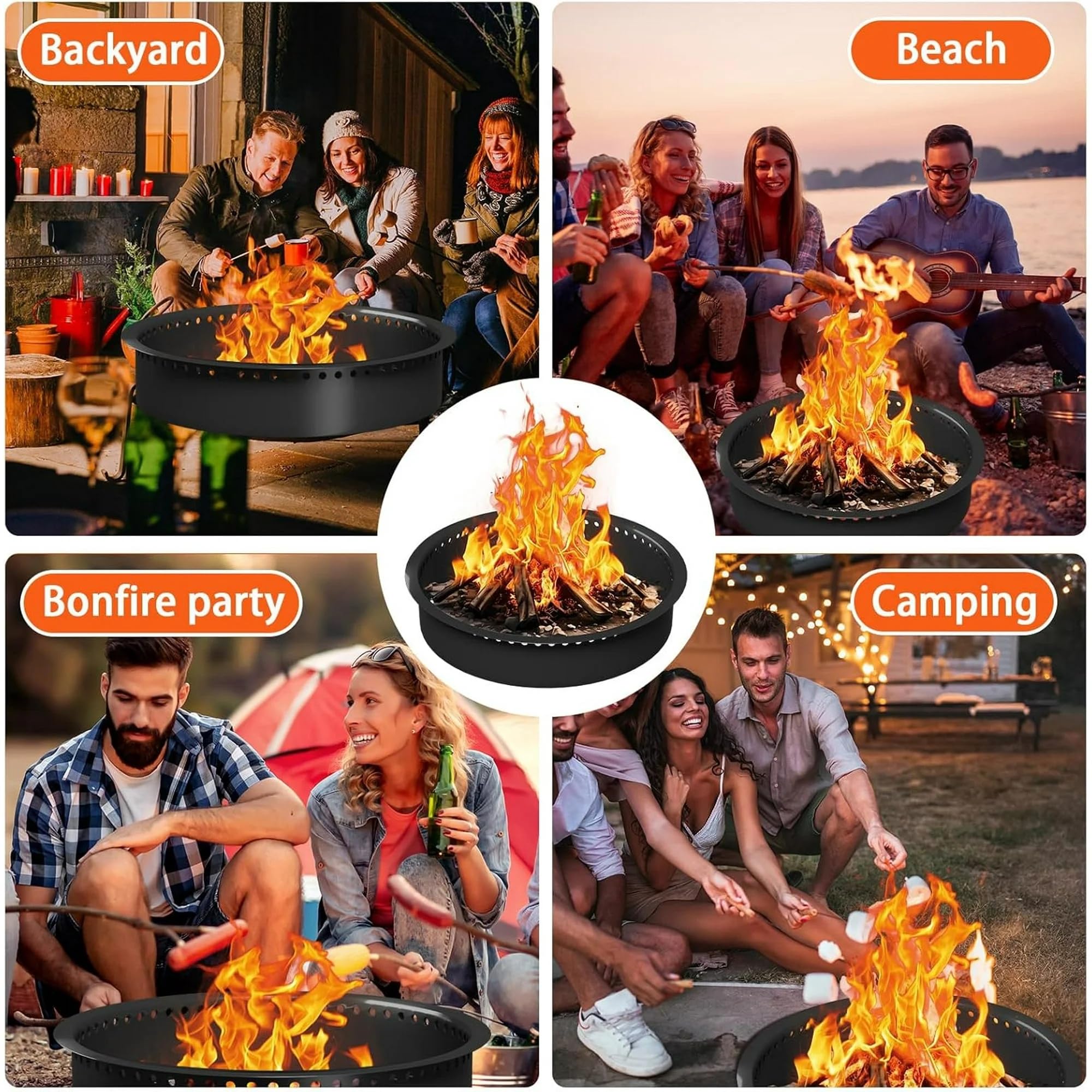 Rauchfreie Feuerstellenring, Feuerstelle Für Outdoor, Rund Feuerschale Garten, DIY Feuerring Für Lagerfeuer Mit Belüftungslöcher Für Die Holzverbrennung, über Oder Im Boden,Kohlenstoffstahl