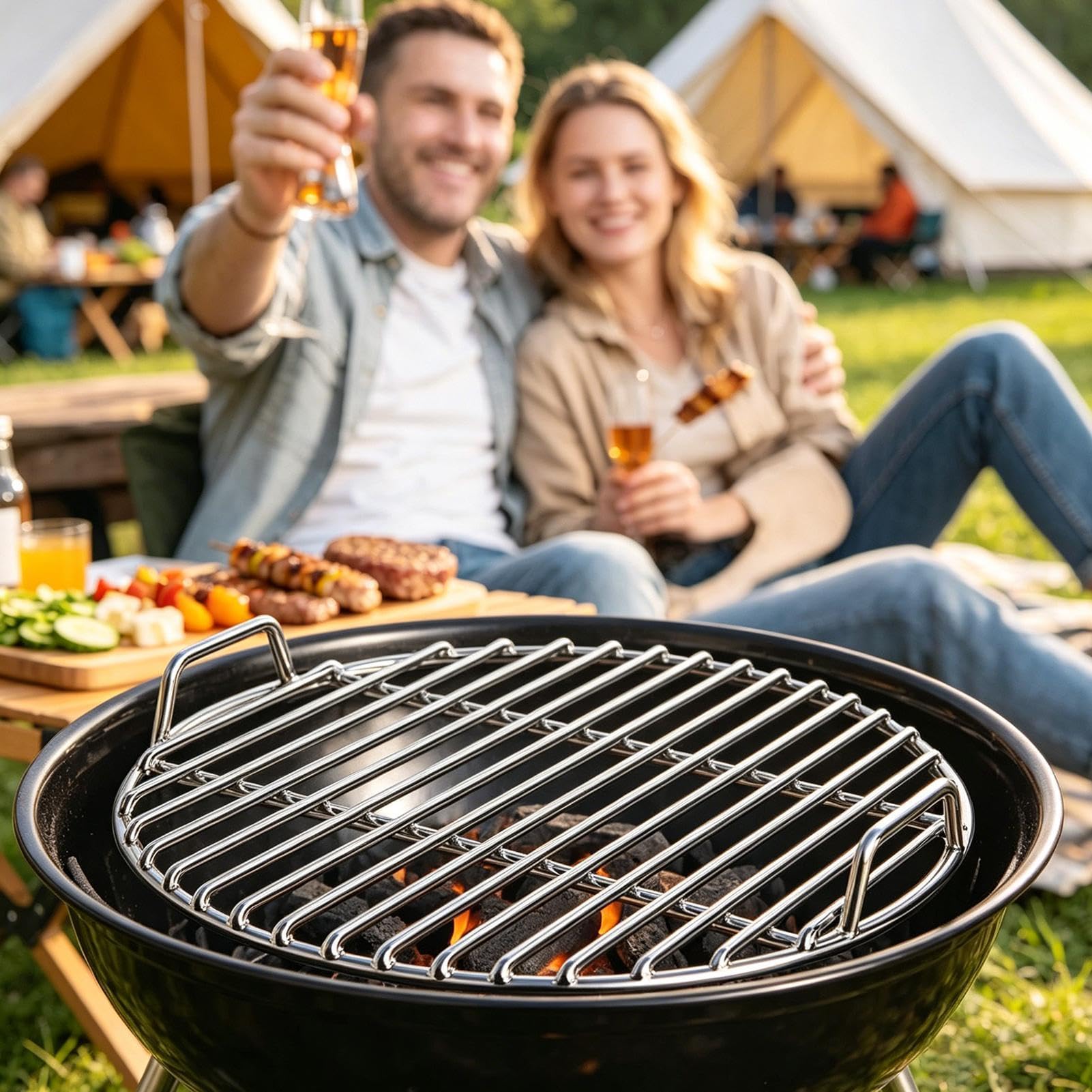 Ruszty Grillowe Nieprzywierający Okrągły Ze Stali Nierdzewnej | Okrągły ruszt do barbecue Do grillowania na zewnątrz, w ogrodzie, kemping, wędkowanie, piknik, podróże, imprezy, spotkania