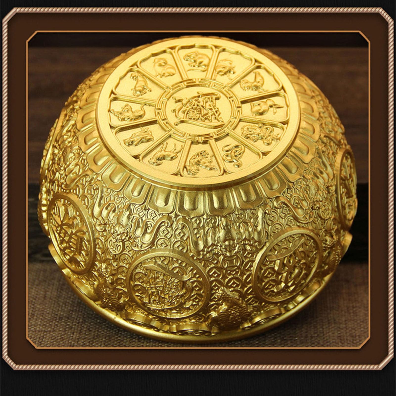 Miska na skarby Feng Shui ze złotego mosiądzu - ręcznie robiony symbol bogactwa i obfitości, elegancki metalowy wystrój na biurko w domu Medytacja Ołtarz centralny,9CM