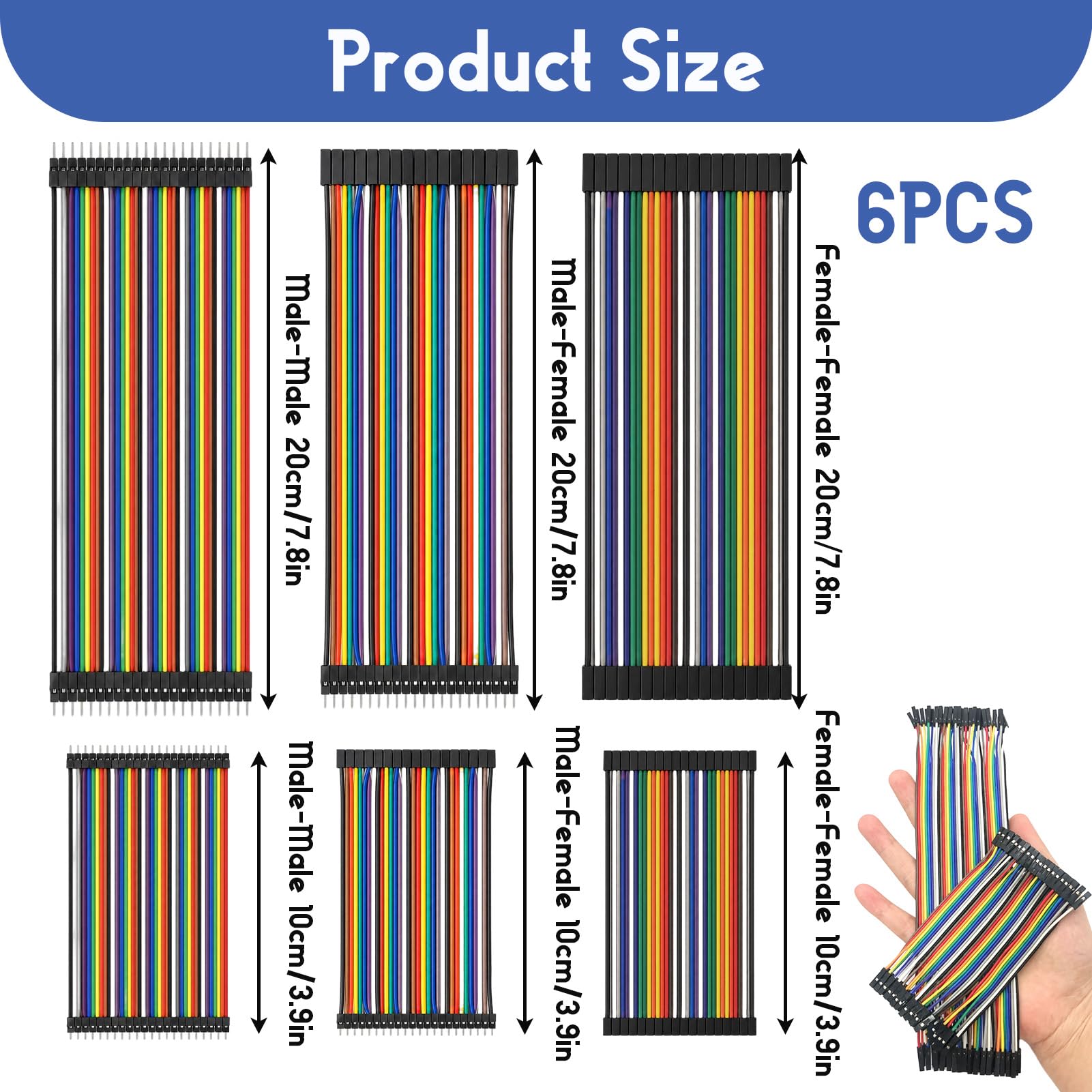 6x 40Pin Jumper Kabel Set – M-M, M-F, F-F, 10/20cm, Flachband, Breadboard, Für Arduino & Elektronik-Projekte