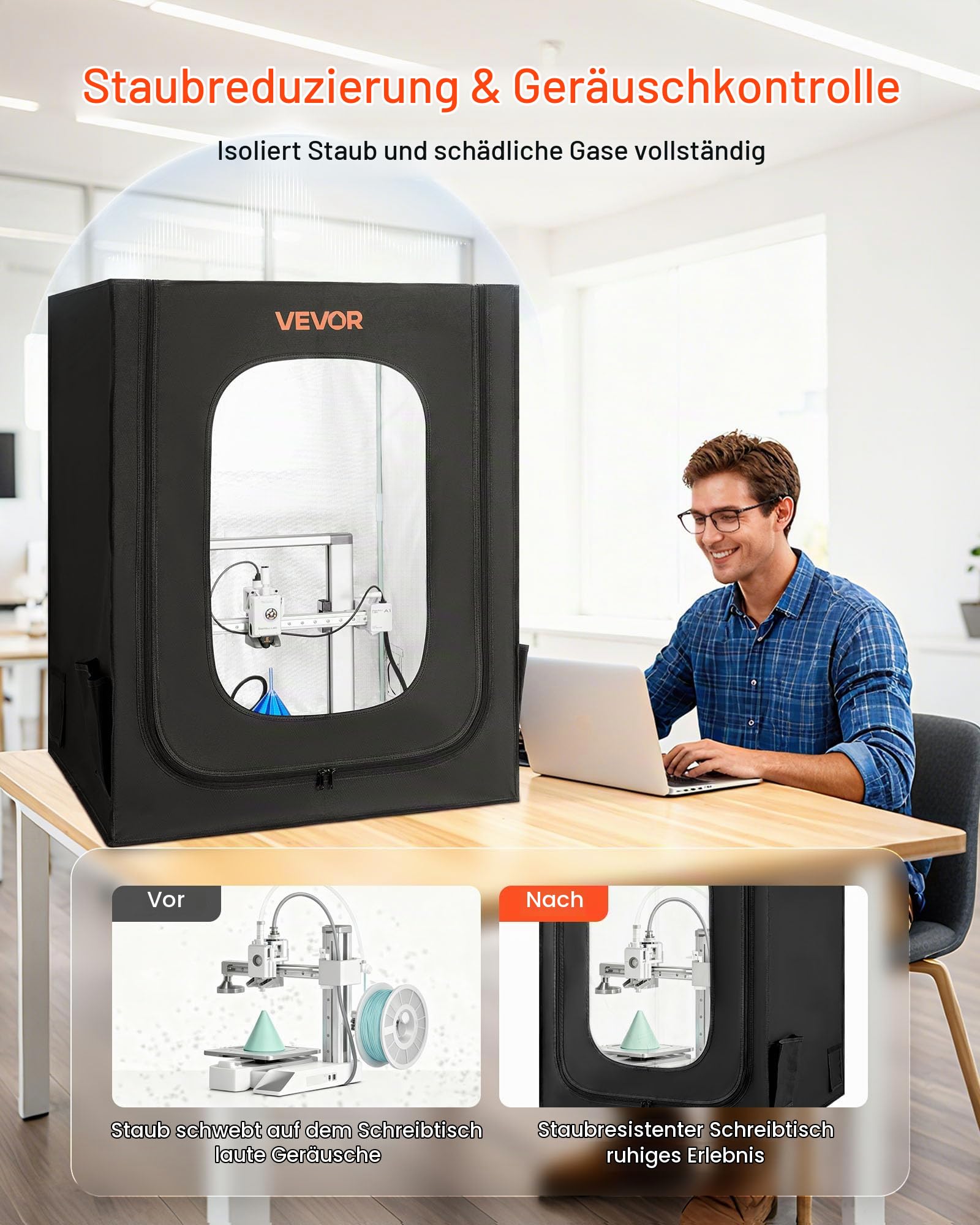 VEVOR 3D-Druckergehäuse Druckerzelt (70x75x90 cm), staubdichte & wasserfeste Schutzhülle mit konstanter Temperatur & LED-Beleuchtung, kompatibel mit gängigen Modellen von Creality/ELEGOO/Anycubic