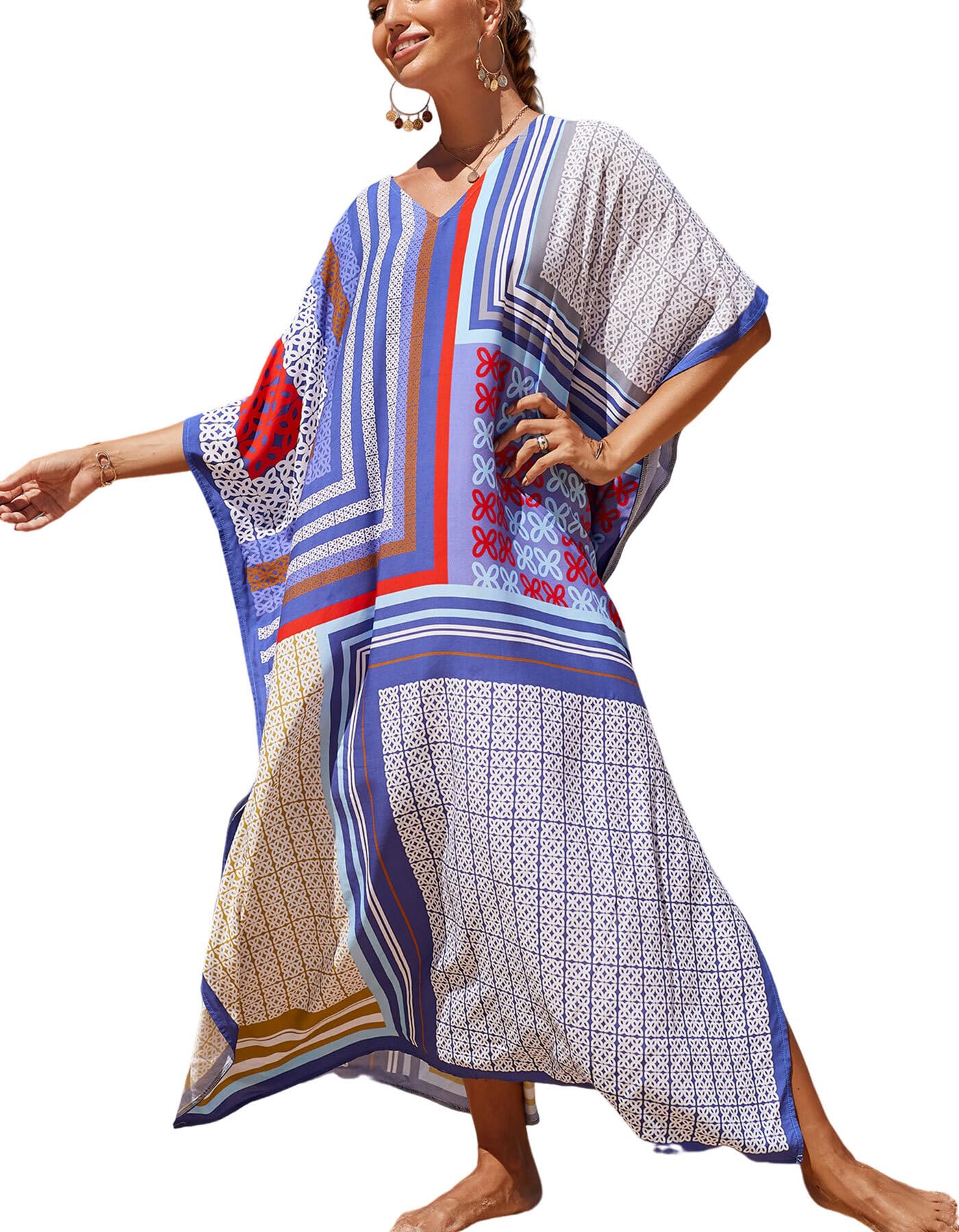 NFVNKJ Women's Plus Size Beach Lounge Kaftan Maxi Dress Swimsuit Coverup for Women