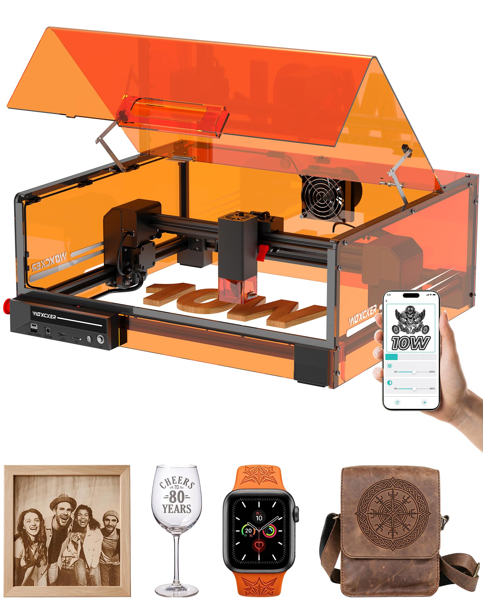 Laser Engraver 10W for DIY Maker, Small Business, 300×300mm Large Area, 20,000mm/min High-Speed Engraving Machine, 0.01mm Ultra-Precision for Wood, Metal, Leather, 360° Enclosure, Class 1 10000mW